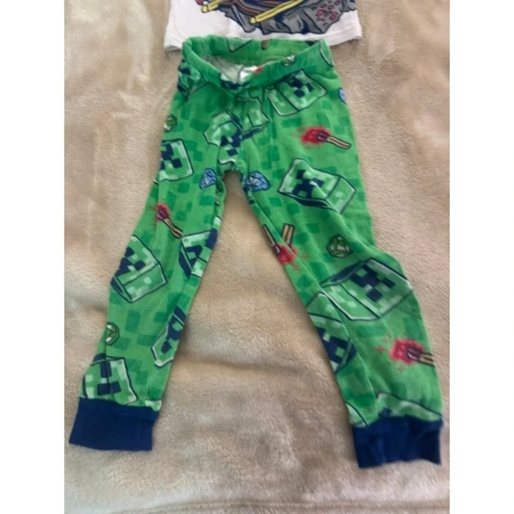 Minecraft Boys Creeper Pajama Set White Green SZ 4 Short Sleeve Long Pants (E)